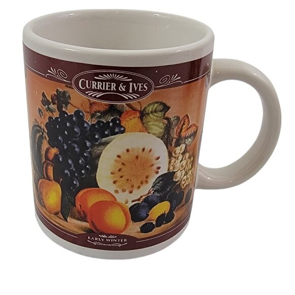 CURRIER &IVES Houston Harvest Early Winter 12 Oz Ceramic Cup Mug Fruit Graphic - Picture 10 of 16
